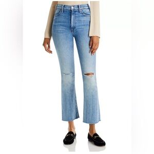 MOTHER The Hustler High Rise Frayed Flare Leg Ankle Jeans in Crashing Hard